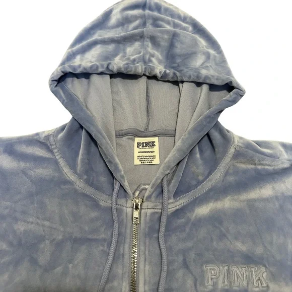 EUC Victoria’s Secret PINK Women’s Velour Hoodie in Light Blue Size XL - Picture 4 of 6